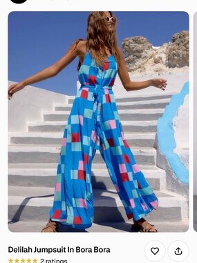 Delilah Bora Bora Blue Patchwork Halter Jumpsuit